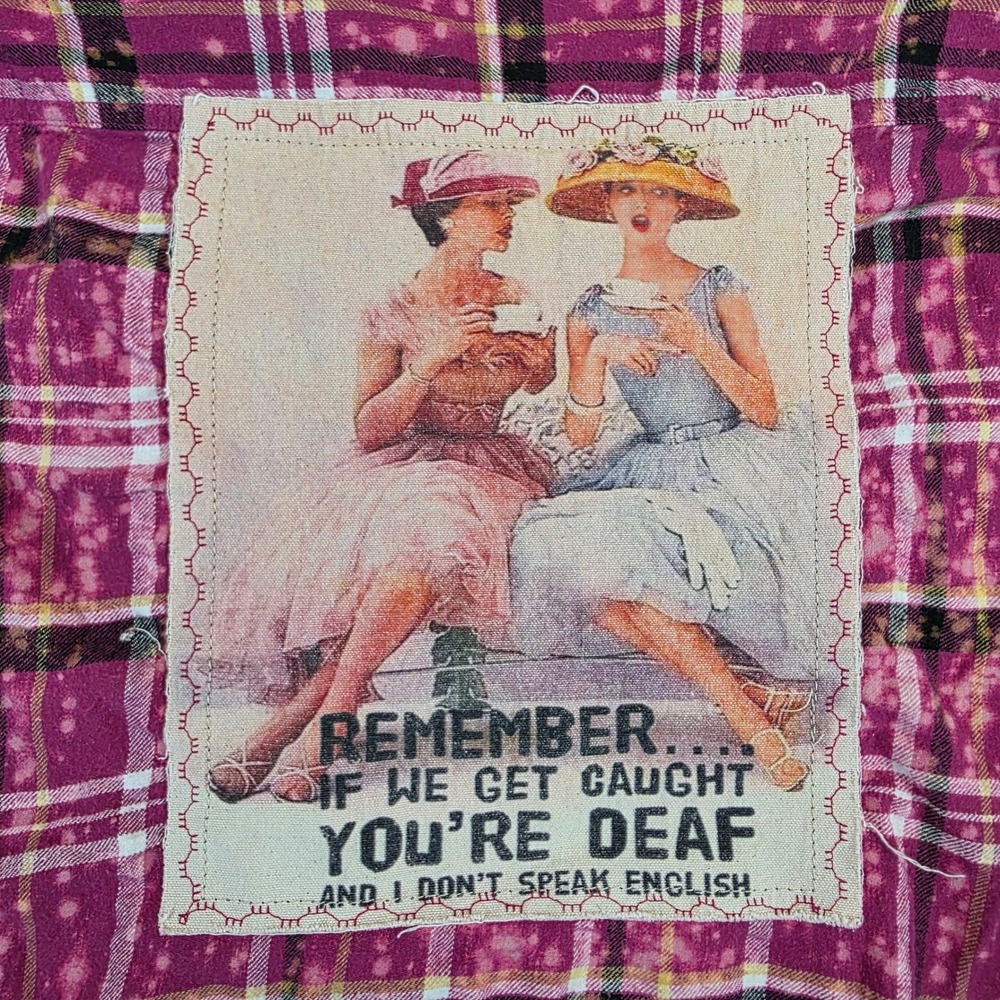 Angry Minnow Clothing Co Distressed Flannel "If we get caught.." Patch Shirt XL